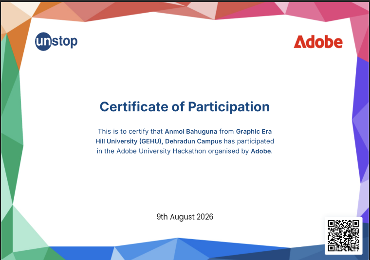 Adobe University Hackathon certificate or event image
