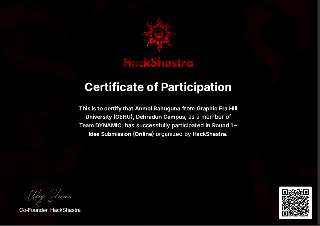 HackSastra certificate or event image